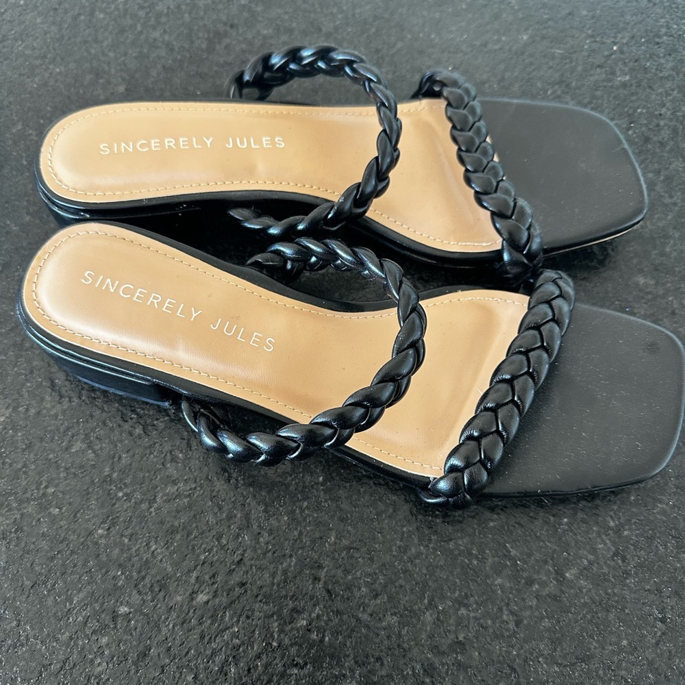 Sincerely Jules Black and Tan Braided Sandals
